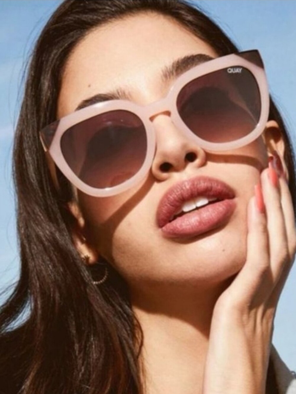 Quay Australia Noosa Nude Beige Cat Eye Sunglasses with Tortoiseshell Tips